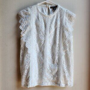 Cable & Gauge White Lace Cap Sleeve Blouse Size Small